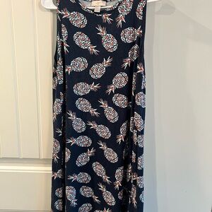 Loft Navy Pineapple Print Sleeveless Dress